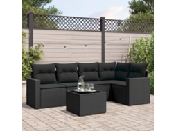 Vidaxl 6 Pcs Conjunto Sofás De Jardim C/ Almofadões Vime Pe Preto