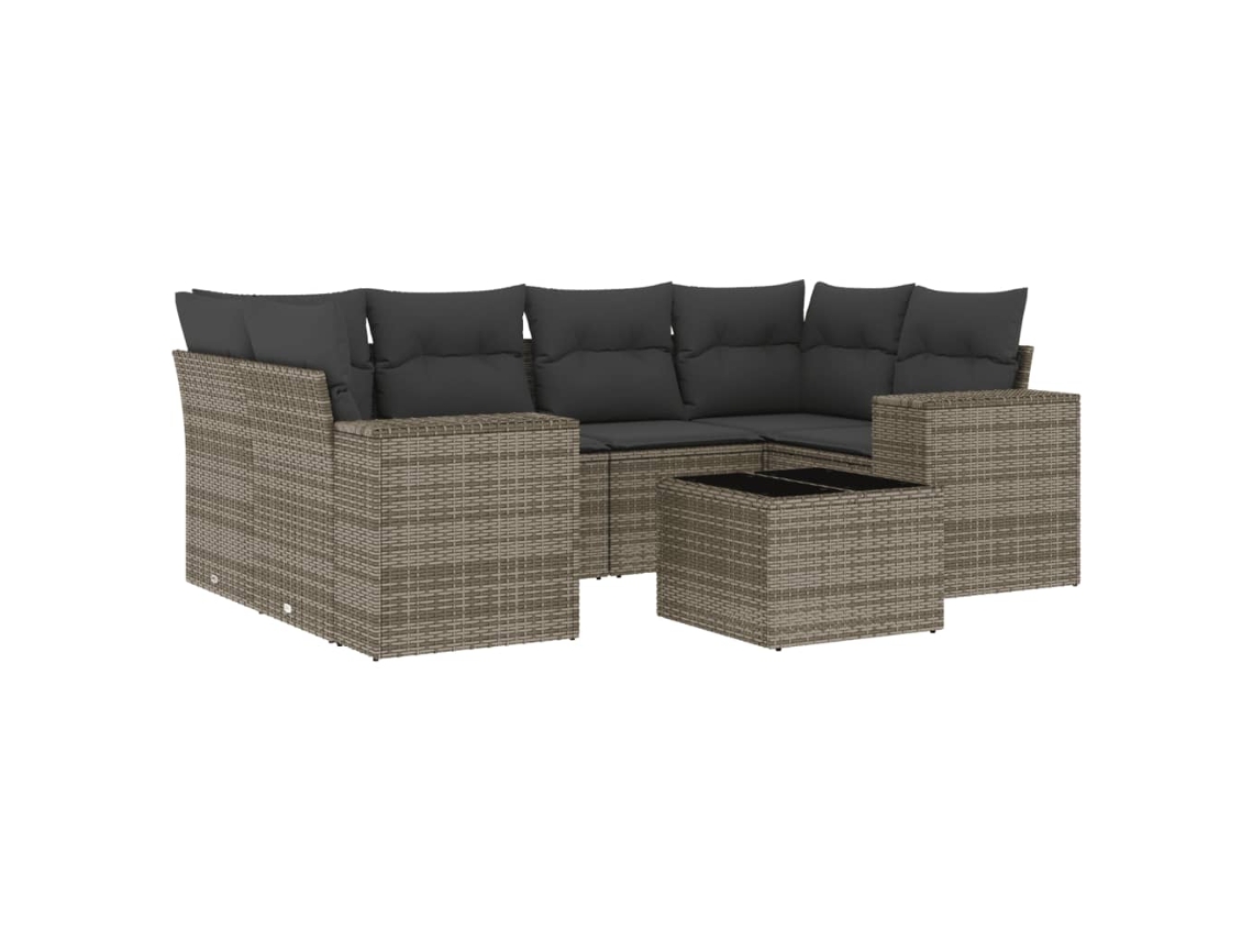 Maison Exclusive - 7 Pcs Conjunto Sofás P/ Jardim C/ Almofadões Vime Pe Cinzento