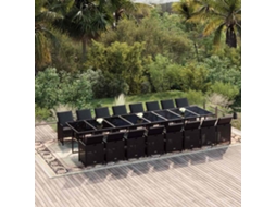 Vidaxl 17 Pcs Conjunto De Jantar P/ Jardim C/ Almofadões Vime Pe Preto