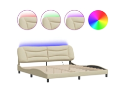 Estrutura de Cama com Led Sem Colchão Hvar 200x200 Cm Tecido Creme MAISON EXCLUSIVE