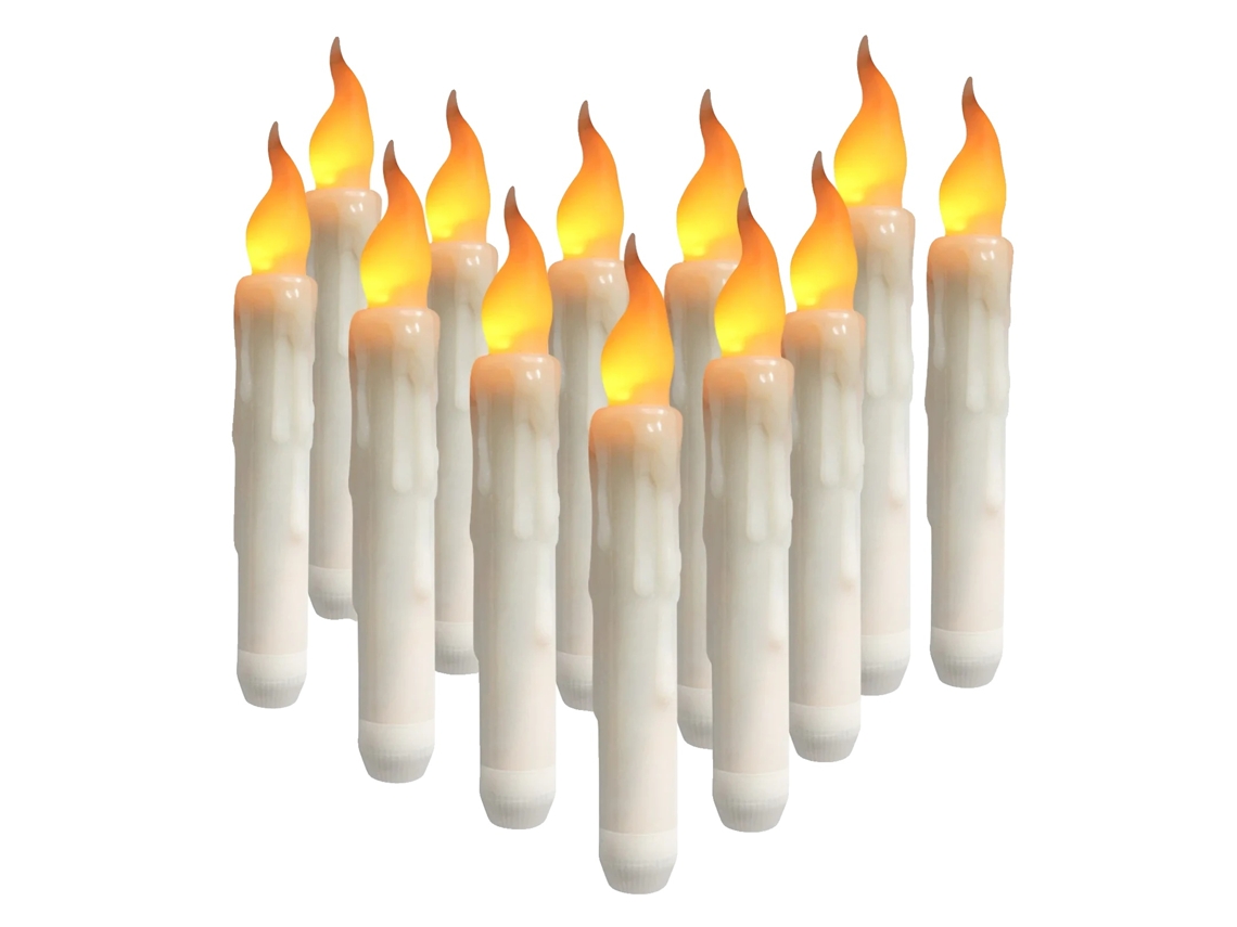 Velas Em Forma De Cônico Led, Operadas Por Bateria, Design Sem Chama, 12 Pcs 16.5cm