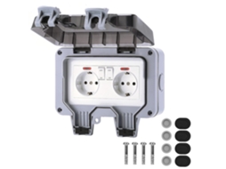 Tomada Externa ZYBLSSBB IP66, dupla, com interruptor e luz indicadora, para banheiro e jardim