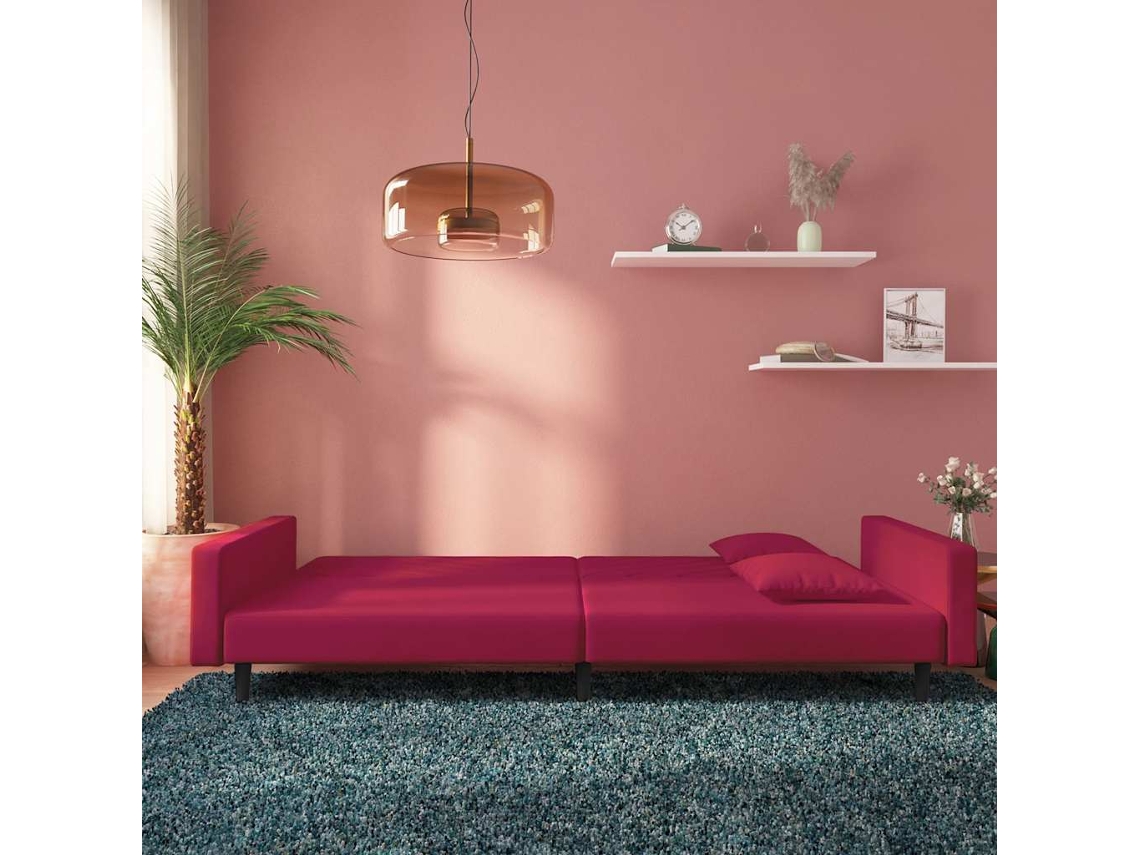 Sofá cama 2 Lugares com Duas Almofadas Veludo Vermelho Tinto SYFAX