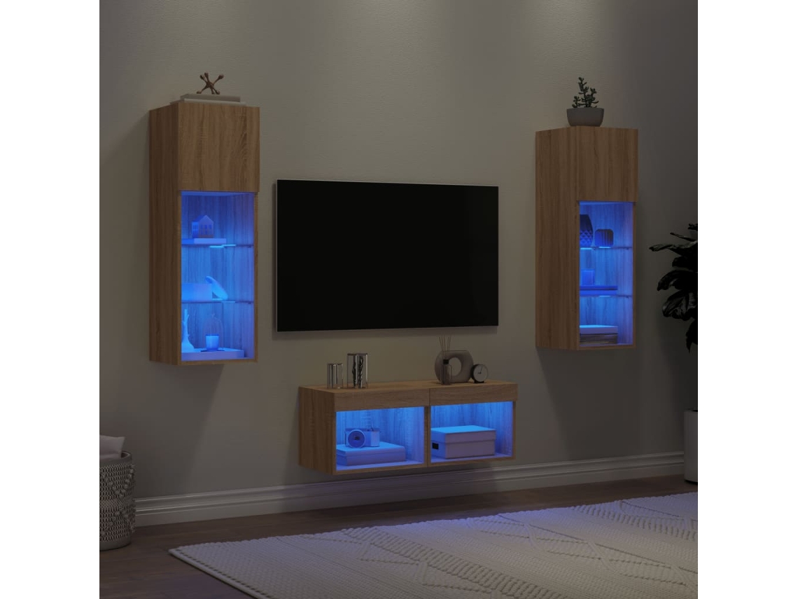 Vidaxl 4 Pcs Móveis De Parede Para Tv Com Luzes Led Carvalho Sonoma
