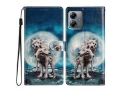 Capa Para Motorola Moto G54 5g Com Estampa De Couro Pu E Suporte, Dois Lobos