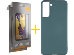 Capa e 2 Películas de Vidro Full Samsung S21 SKYHE Silicone Líquido Verde