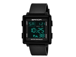 Pulseira de relógio eletrônico digital multifuncional simples e elegante Sanda, preta.