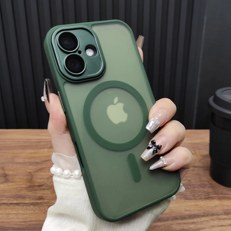 Capa Magnética Fosca Para Iphone 14 Pro Max (verde), Com Estrutura E Parte Traseira À Prova De Choque.