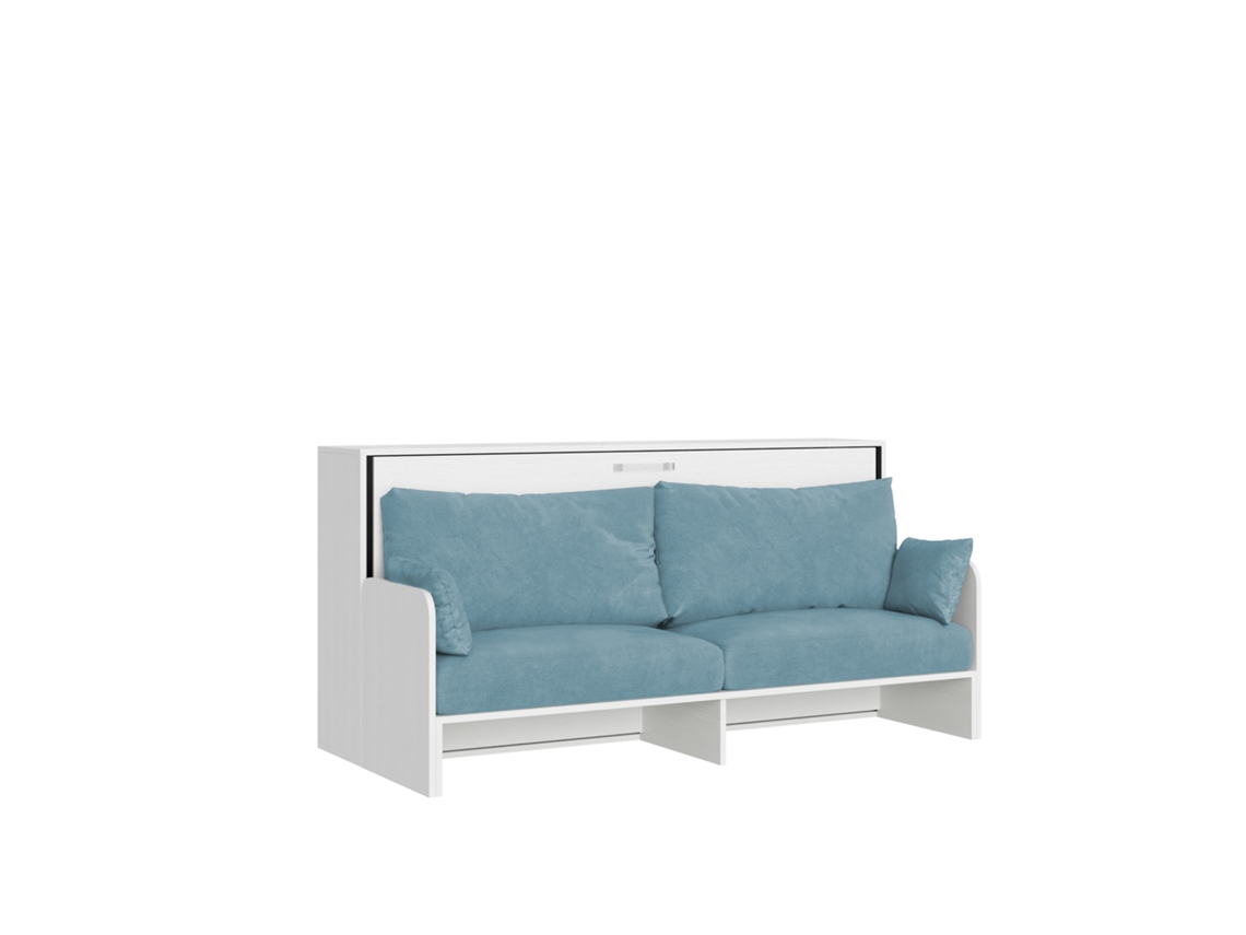 Cama De Solteiro Dobrável Kando Com Sofá E Colchão De Freixo Branco, Azul Claro