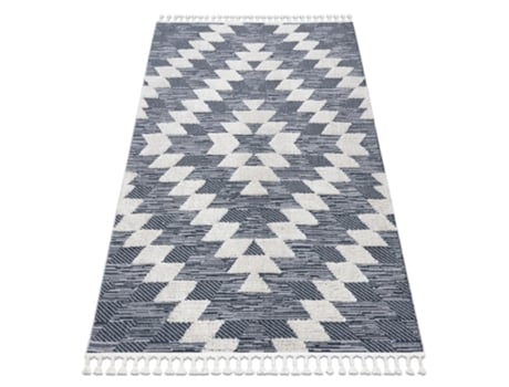 Tapete Sevilla Z250A Diamantes Azul/Cinzento Franjas Berbere Marroquino Shaggy (140 x 190 cm)