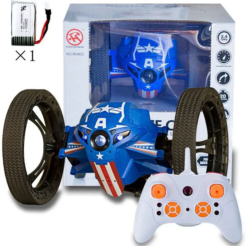 Carrinho de LED (azul) com controle remoto, função de virar e pular, que simula um robô saltador.