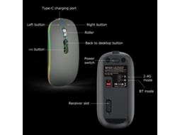 Rato Óptico Sem Fio Bimodo 2.4g+bt5.1 Ergonômico Com 3 Marchas Ajustáveis 500mah Recarregável Preto