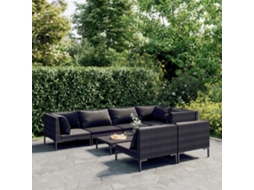 Conjunto 8 Peças Lounge Jardim C/ Almofadões Vime Pe Cinzento Escuro Dkd Home Decor