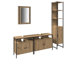 Conjunto de Móveis para Banheiro 4 Pcs Carvalho Artesanal