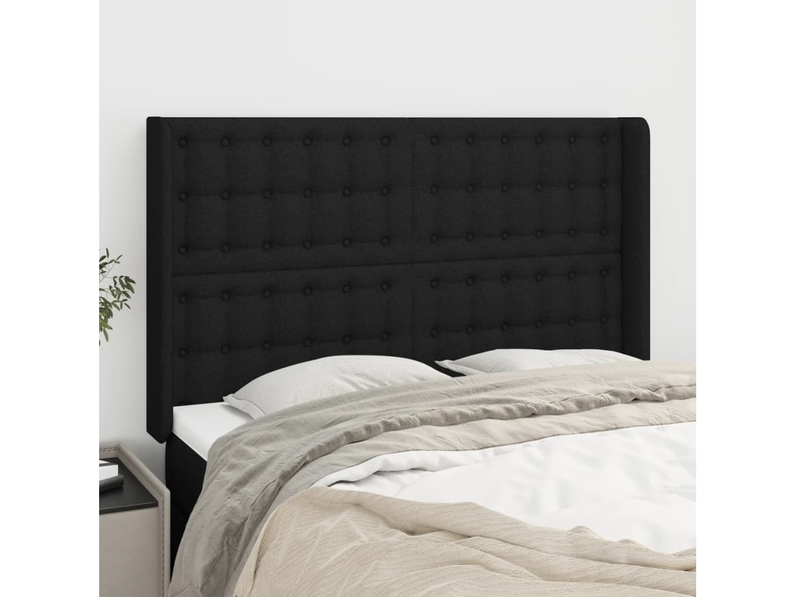 Vidaxl Cabeceira De Cama C/ Abas Tecido 147x16x118/128 Cm Preto