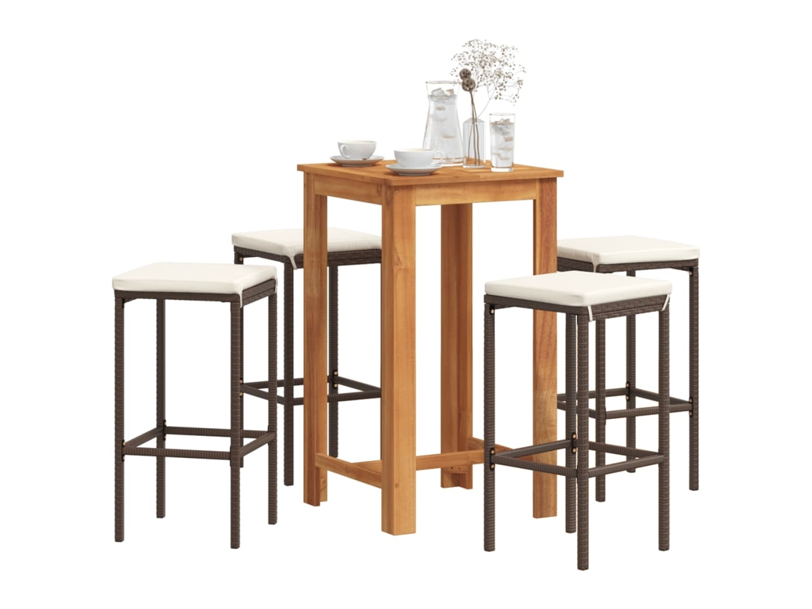 Vidaxl 5 Pcs Conjunto De Bar P/ Jardim Acácia Maciça/vime Pe Castanho