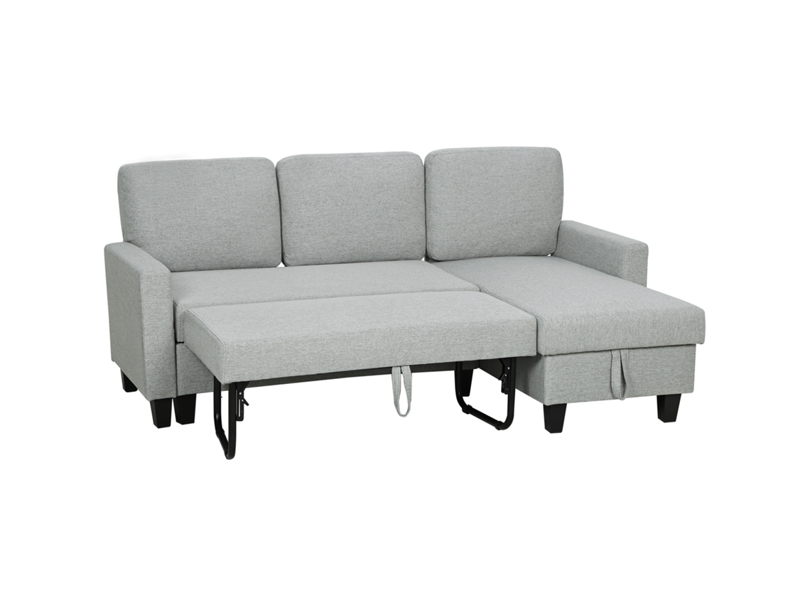 Sofá-cama Chaise Longue De 3 Lugares Reversível Ambos Lados Com Armazenamento Com Capas Removíveis 197x129x85 Cm Cinza