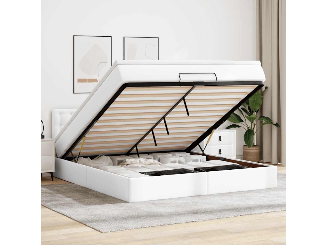 Vidaxl Estrutura De Cama Otomana Com Colchão Branco Couro Falso