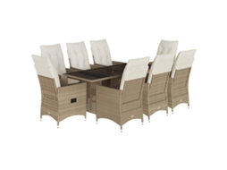 Conjunto de 9 Jantar para Jardim com Almofadões Vime Pe Bege MAISON EXCLUSIVE