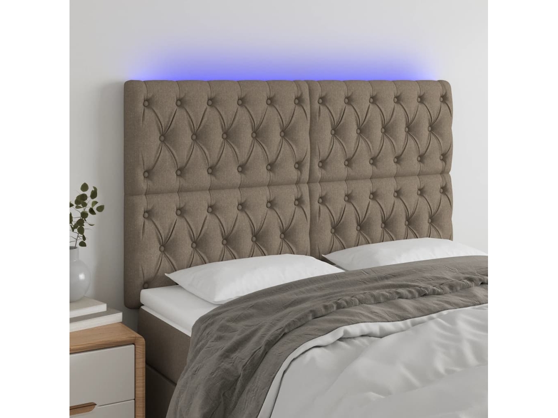 Vidaxl Cabeceira Cama C/ Led Tecido 144x7x118/128cm Cinza-acastanhado