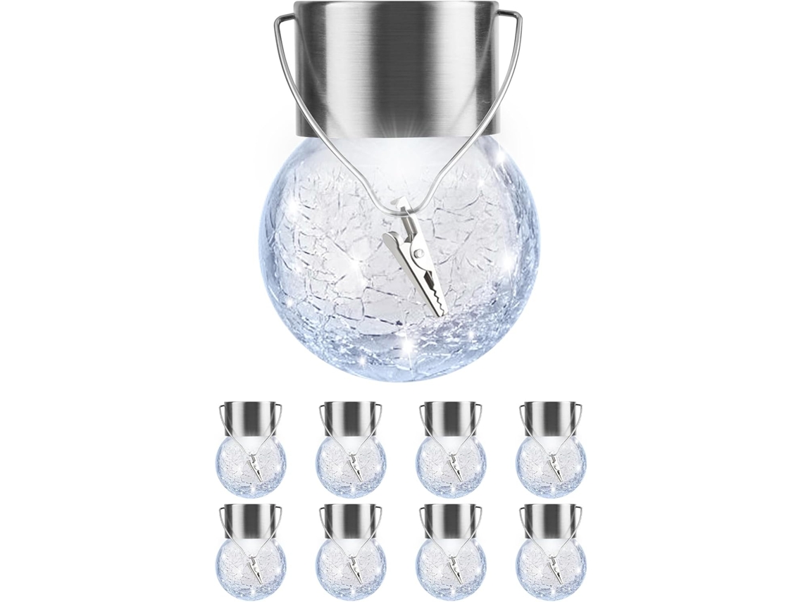 Conjunto de 8 Globos Decorativos Solares para Pendurar Exterior, Lanterna Solar Impermeável com Alça e Clipe AQUAFORGE