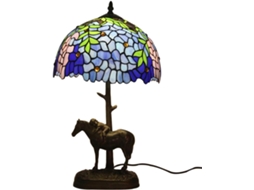 Abajur De Mesa Gdlight Estilo Tiffany Wisteria 30cm, Com Base Em Resina E Vitral Azul Marinho Do Mediterrâneo, Design De
