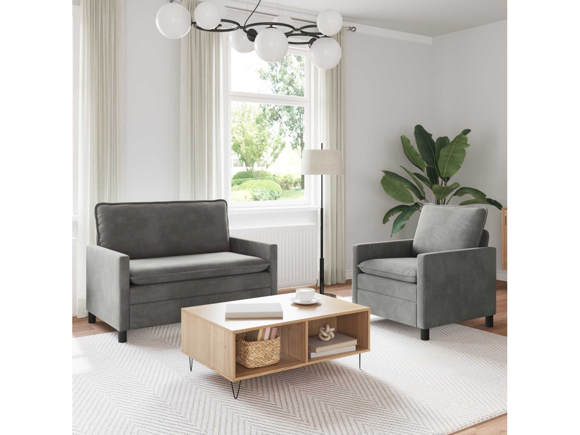 Vidaxl Conjunto De Sofás 2 Pcs Cinzento-claro Veludo