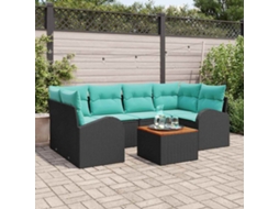 Vidaxl Conjunto De Sofá De Jardim 7 Unid. Preto E Turquesa Vime Pe