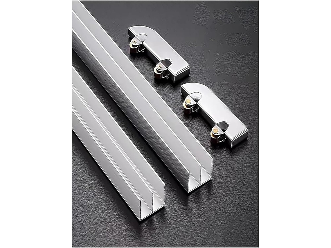 Trilho Duplo Para Porta De Vidro Acrílico Espesso 3a 5mm, Acessórios Para Trilho Com Rodas De Liga Alumínio 40cm 16pol