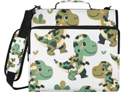 Organizador de bolsa com estampa de dinossauro camuflado verde, pasta com 3 argolas, capa para laptop em poliéster.