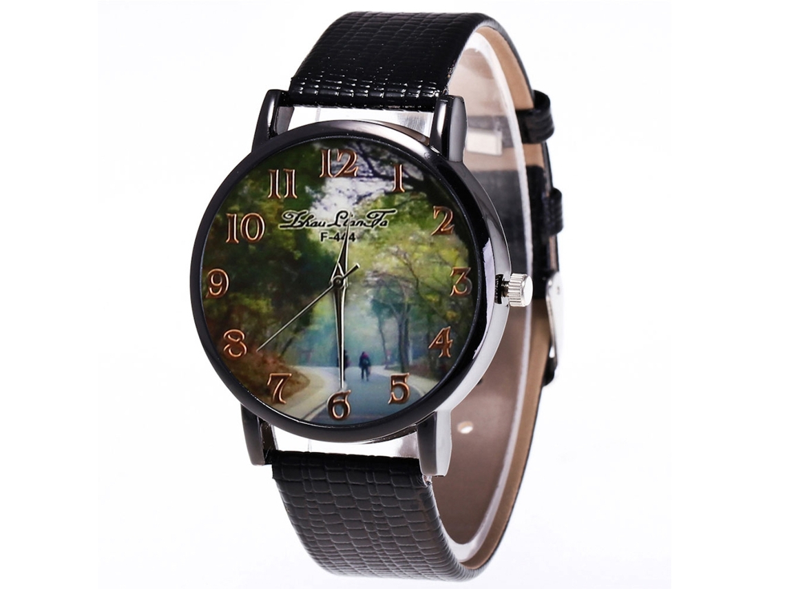Reloj De Cuarzo Casual Unisex Con Correa De Cuero Pu Negro Moderno