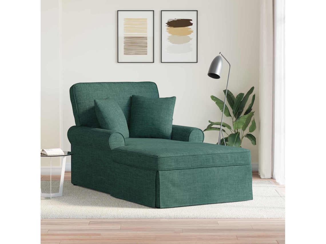Vidaxl Chaise Lounge Com Saia 3 Unid. Verde Escuro Tecido