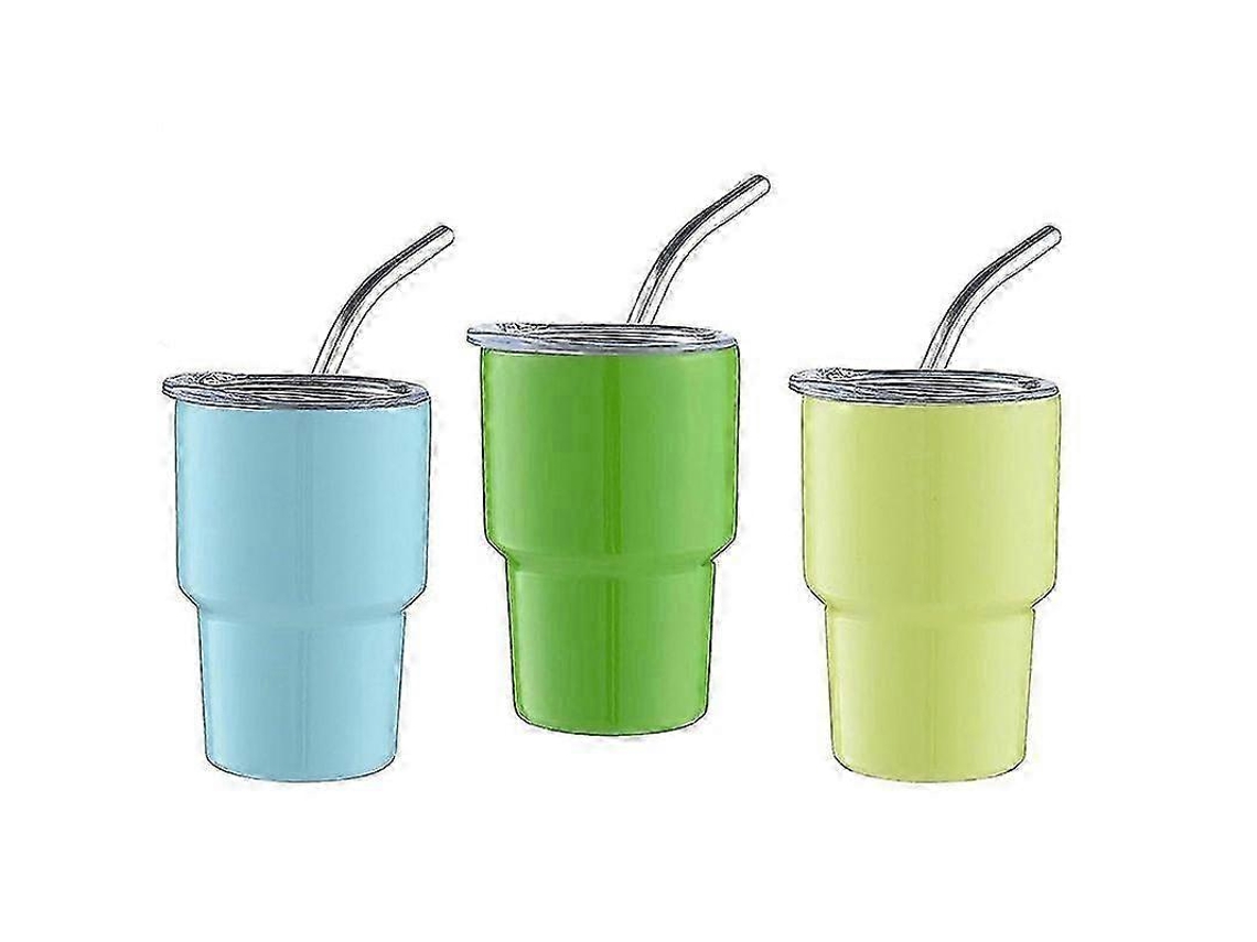 3 Copos Shot Mini De 2oz(b) Com Canudo E Tampa, Parede Dupla
