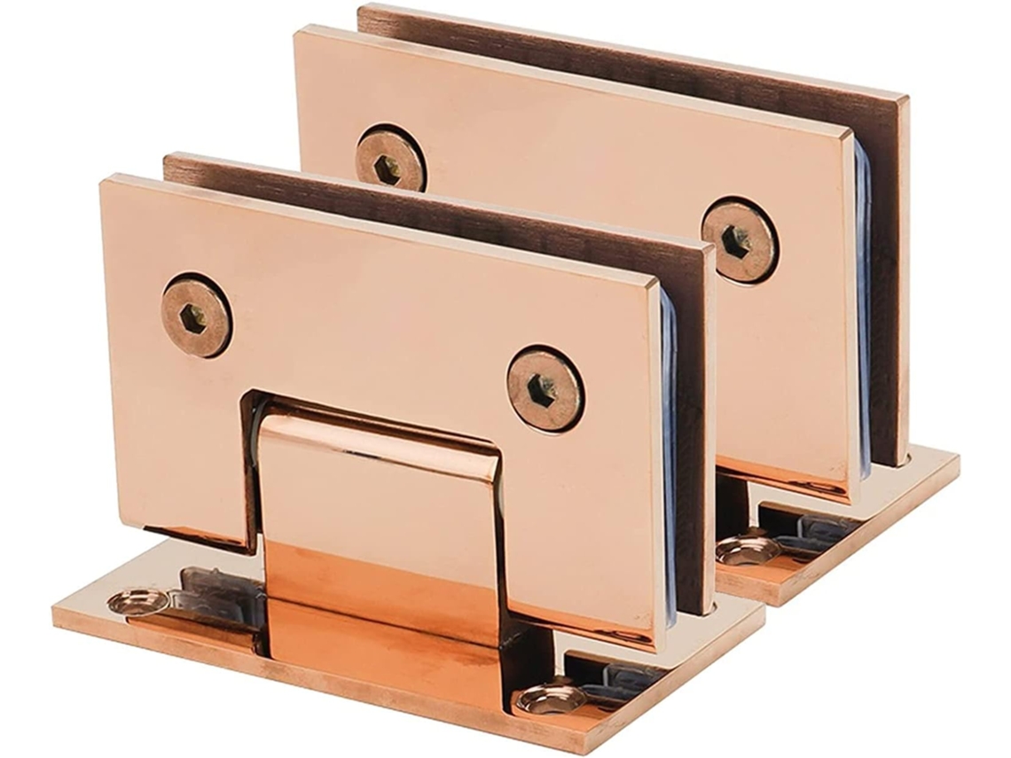 Dobradiças Para Porta De Vidro Em Aço Inoxidável 304, 2 Peças, Cor Ouro Rosa Brilhante, 90°, Com Fixação Única Para