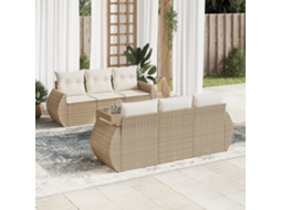 Vidaxl 7 Pcs Conjunto De Sofás P/ Jardim Com Almofadões Vime Pe Bege
