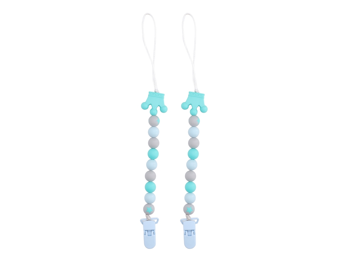 Mali 2pcs Cadeias Mordedoras de Chupeta de Silicone com Clips Pequenas Contas Verde para Bebê