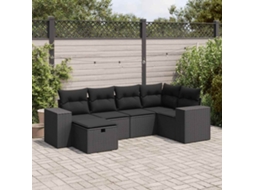 Vidaxl 6 Pcs Conjunto Sofás De Jardim C/ Almofadões Vime Pe Preto