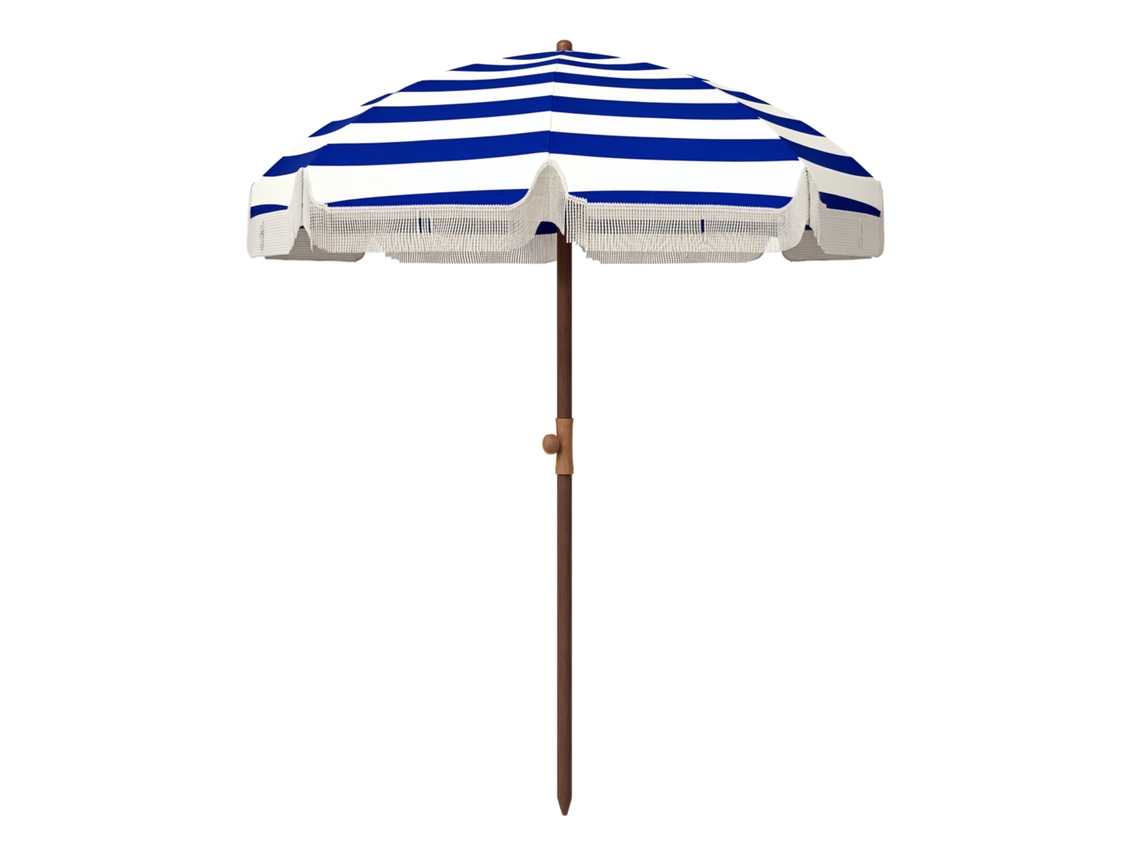 Ombrellone spiaggia con frange Ø190x210 cm, UV40+, antivento, impermeabile, borsa, blu e bianco, ZENCORE SERVICES