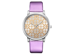 Relógio de Pulso Feminino de Quartzo com Cinto de Pu e Volante Redondo (roxo)