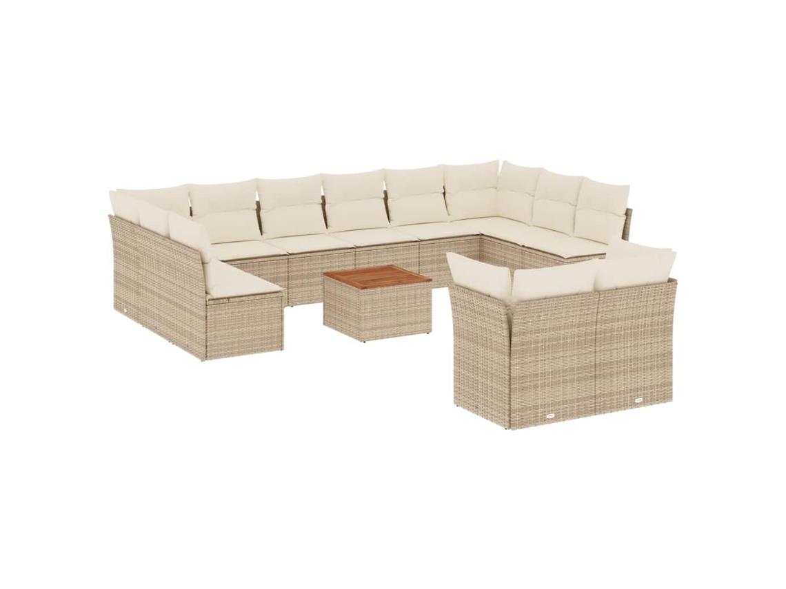 Conjunto de 13 Sofás para Jardim com Almofadões Vime Pe Bege MAISON EXCLUSIVE