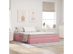 Vidaxl Cama Com Arrumação E Colchão Rosa 160 X 200 Cm Veludo