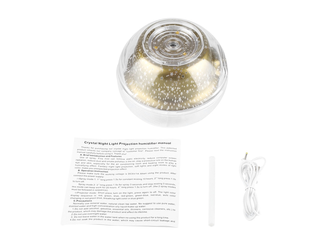 Laxiscreed Umidificador Usb Dourado Com Projeção Cristal E Luz Noturna, Grande Capacidade De Água