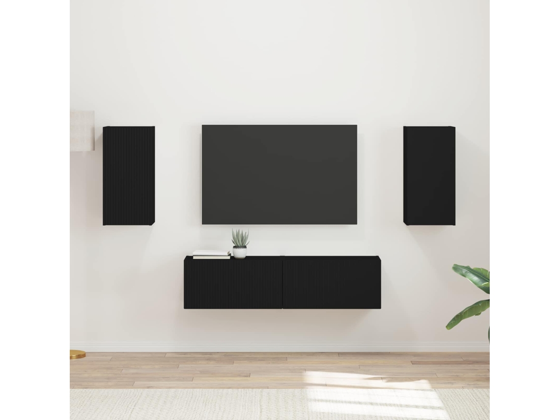Conjunto De Móvel De Tv 4 Pcs Preto Madeira Processada