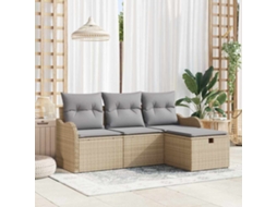 Vidaxl Conjunto De Sofá De Jardim 4 Unid. Bege E Cinza Claro Vime Pe