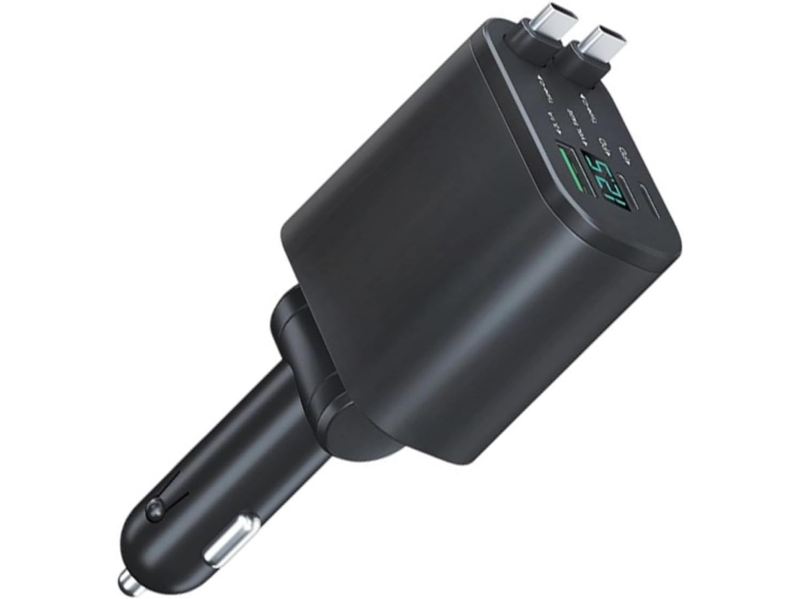 Cabo De Carregamento Veicular Retrátil 90 W Com Duas Portas Usb-c,