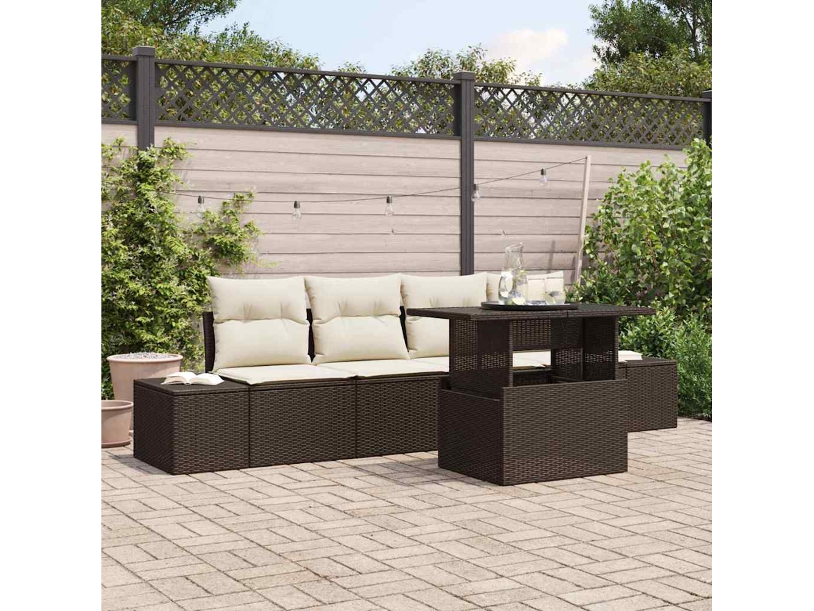 Vidaxl Conjunto De Sofá De Jardim 5 Unid. Marrom E Creme