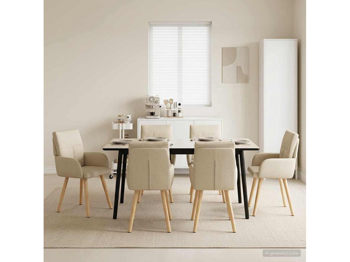 Vidaxl Cadeiras De Jantar 6 Pcs Tecido Creme 60 X 56 X 96 Cm