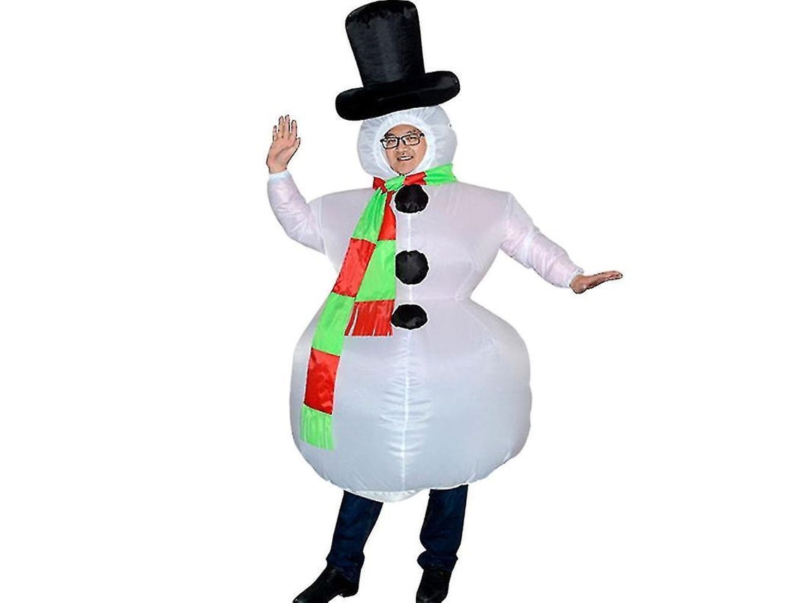Fantasia inflável de boneco de neve para adultos, ideal para festas de Natal e Halloween de 2026.