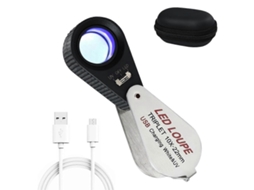 Lupa de Joalheiro 10x com Luz Uv e Led, Lupa Recarregável de 10x com Lente Tripla Vidro Óptico 22 Mm BRILVIBERA