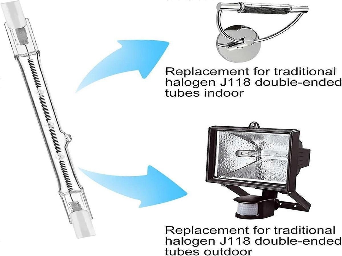 Kit com 7 lâmpadas halógenas lineares Lurelia R7s 150w 230v 2700k 118mm, dimerizáveis, cápsula transparente